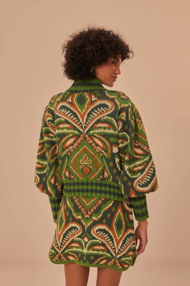 Green Pinneaple Ikat Knit Mini Skirt Women Farm Rio Skirts
