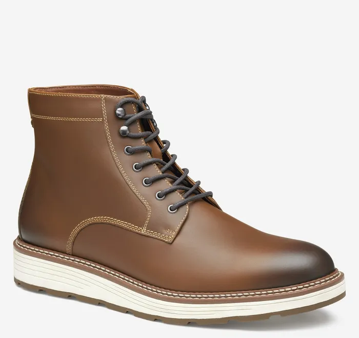 Johnston and Murphy Boots Men Upton Lug Plain Toe Boot Dark Tan Waterproof Full Grain