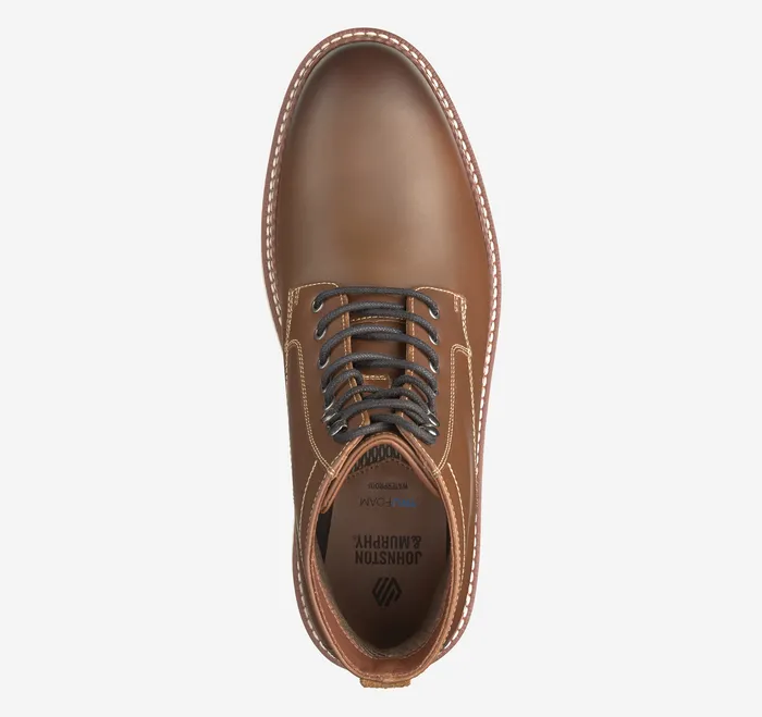 Johnston and Murphy Boots Men Upton Lug Plain Toe Boot Dark Tan Waterproof Full Grain