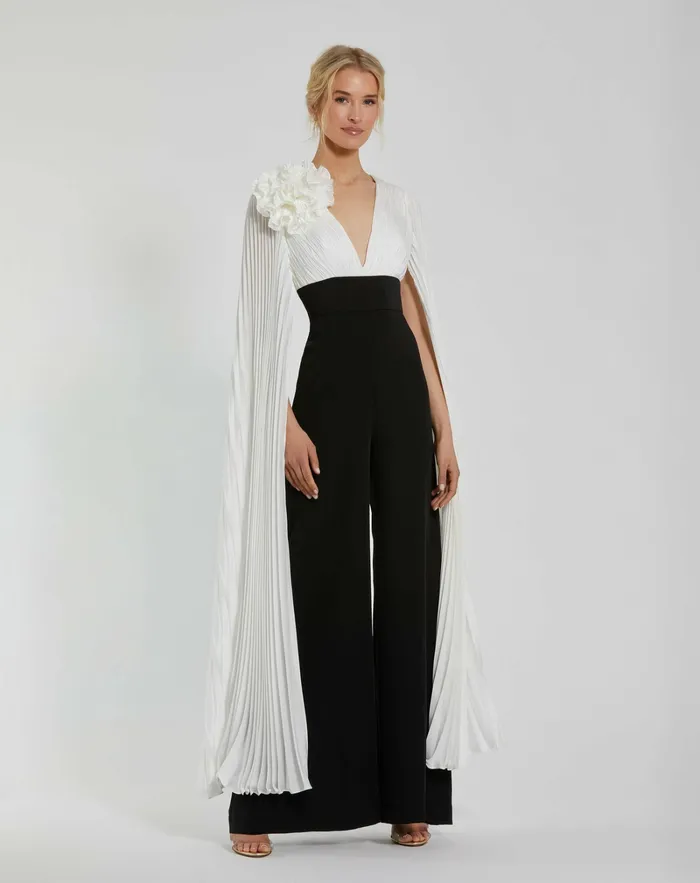 Jumpsuits and Rompers Women Mac Duggal Pleated Charmeuse And Crepe Wide Leg Jumpsuit Black Ivory Jumpsuits and Rompers Women Mac Duggal Pleated Charmeuse And Crepe Wide Leg Jumpsuit Black Ivory