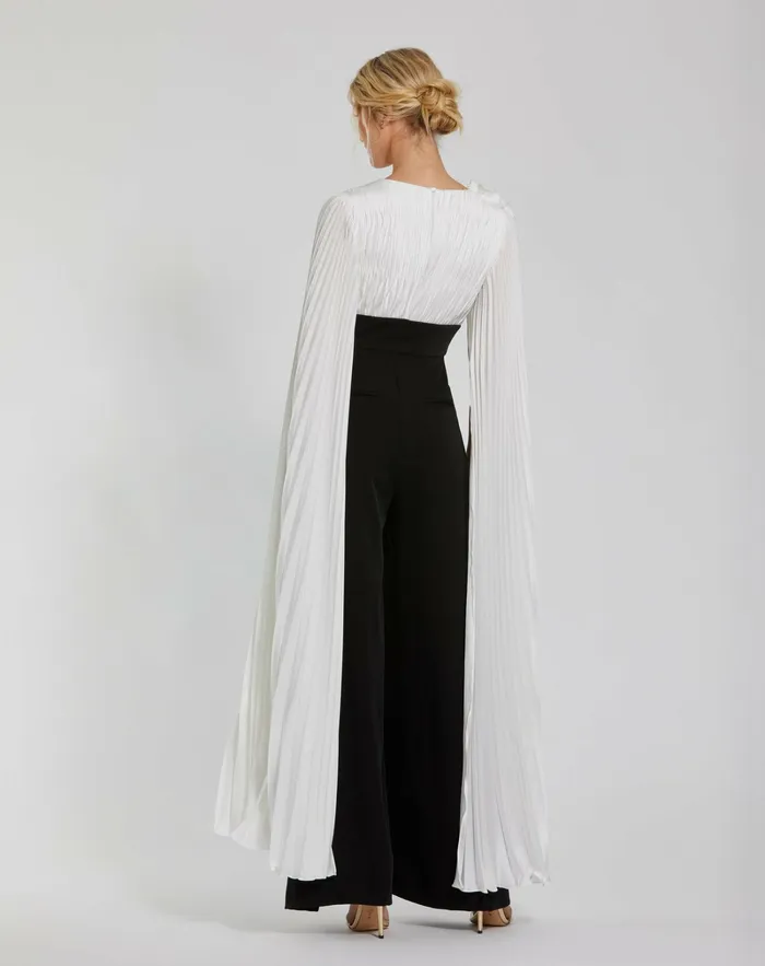 Jumpsuits and Rompers Women Mac Duggal Pleated Charmeuse And Crepe Wide Leg Jumpsuit Black Ivory Jumpsuits and Rompers Women Mac Duggal Pleated Charmeuse And Crepe Wide Leg Jumpsuit Black Ivory