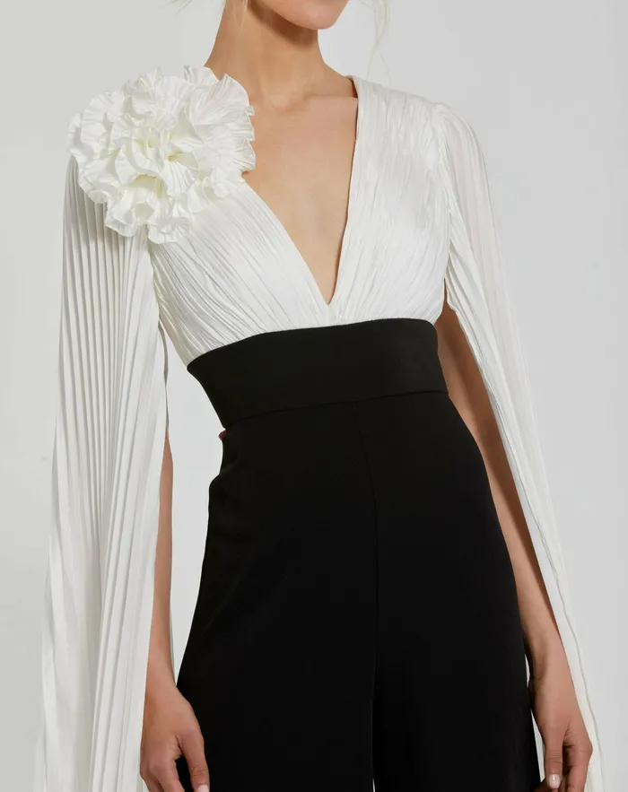 Jumpsuits and Rompers Women Mac Duggal Pleated Charmeuse And Crepe Wide Leg Jumpsuit Black Ivory Jumpsuits and Rompers Women Mac Duggal Pleated Charmeuse And Crepe Wide Leg Jumpsuit Black Ivory