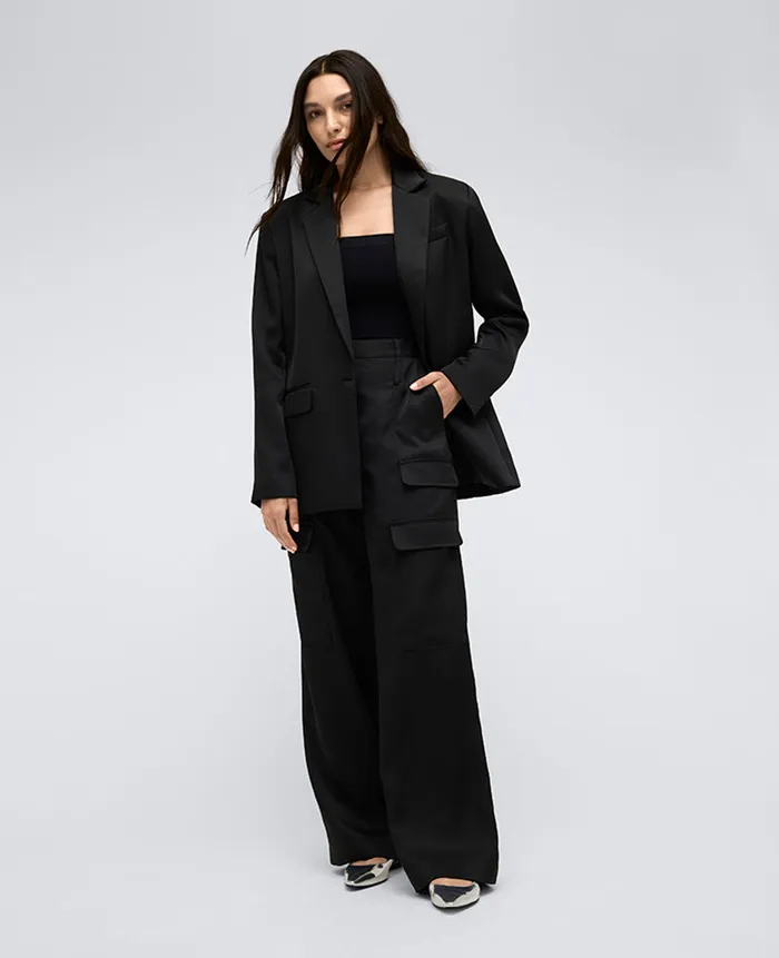 Kenneth Cole Matching Sets Women Satin High Rise Cargo Wide Leg Pant Black Kenneth Cole Matching Sets Women Satin High Rise Cargo Wide Leg Pant Black