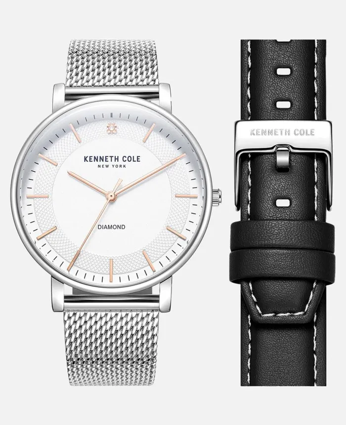 Kenneth Cole Mens Men Genuine Diamond Stainless Steel Watch With Interchangeable Bracelet Strap Gift Set Black