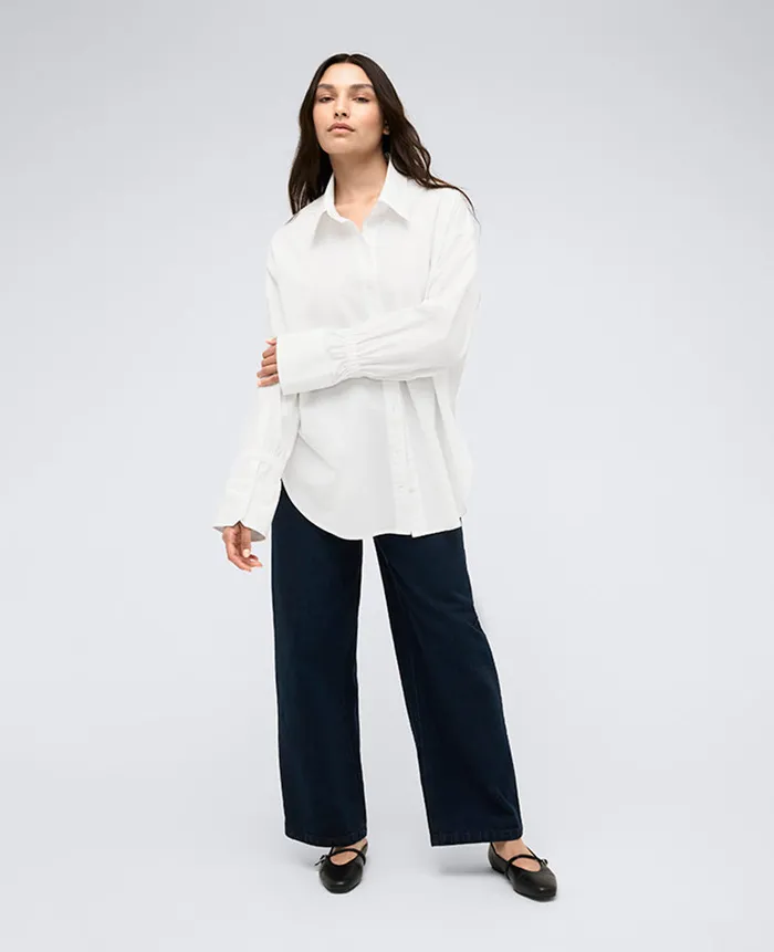 Kenneth Cole Tops Women Button Front Shirt W Elastic Sleeve Detail White Kenneth Cole Tops Women Button Front Shirt W Elastic Sleeve Detail White