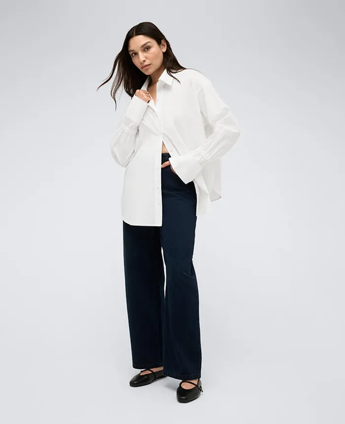 Kenneth Cole Tops Women Button Front Shirt W Elastic Sleeve Detail White Kenneth Cole Tops Women Button Front Shirt W Elastic Sleeve Detail White
