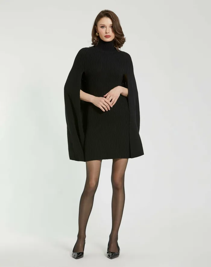 Knitwear Women Black Turtle Neck Knit Cape Mini Dress Black Mac Duggal
