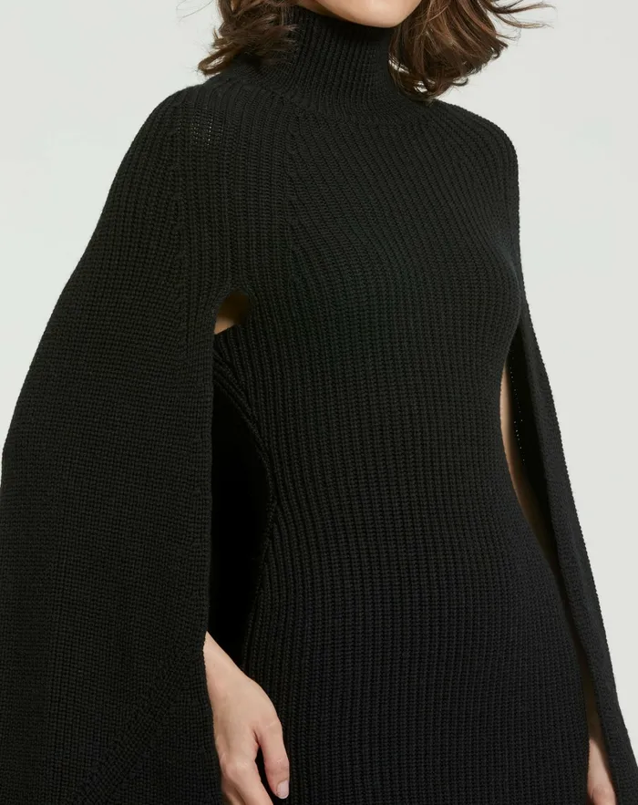 Knitwear Women Black Turtle Neck Knit Cape Mini Dress Black Mac Duggal
