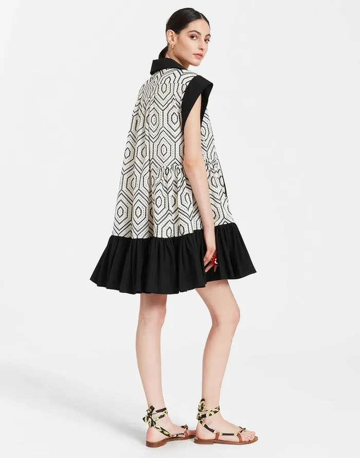 La Doublej Jackie Mini Dress Solid Ivory In Cotton Sangallo Women Dresses