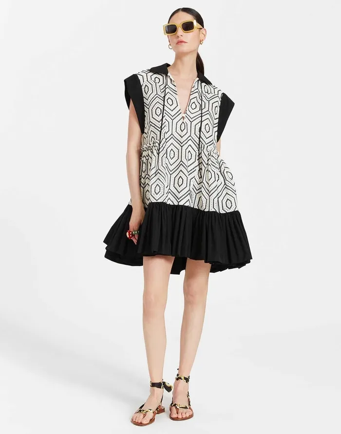 La Doublej Jackie Mini Dress Solid Ivory In Cotton Sangallo Women Dresses