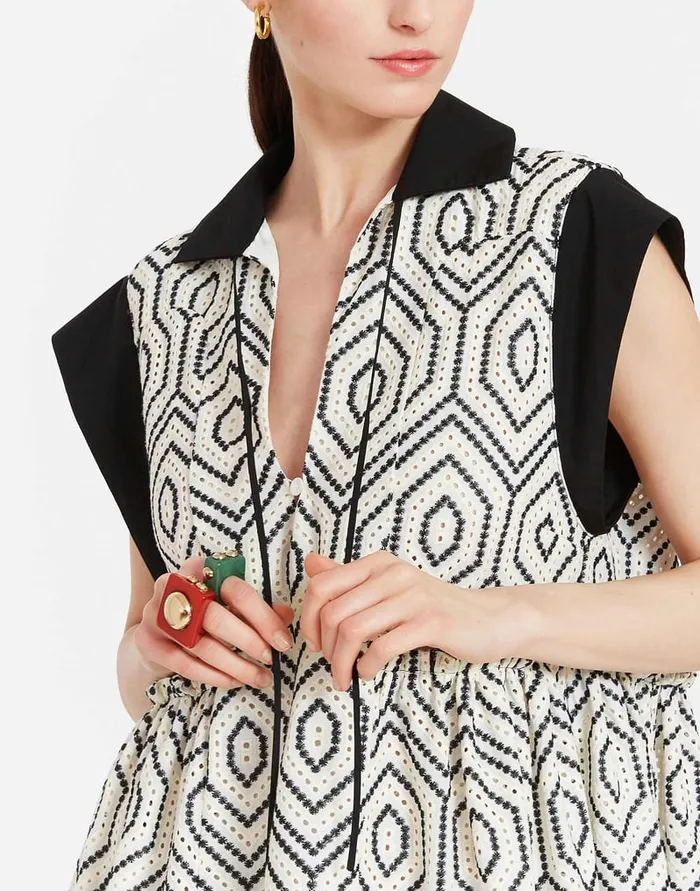 La Doublej Jackie Mini Dress Solid Ivory In Cotton Sangallo Women Dresses