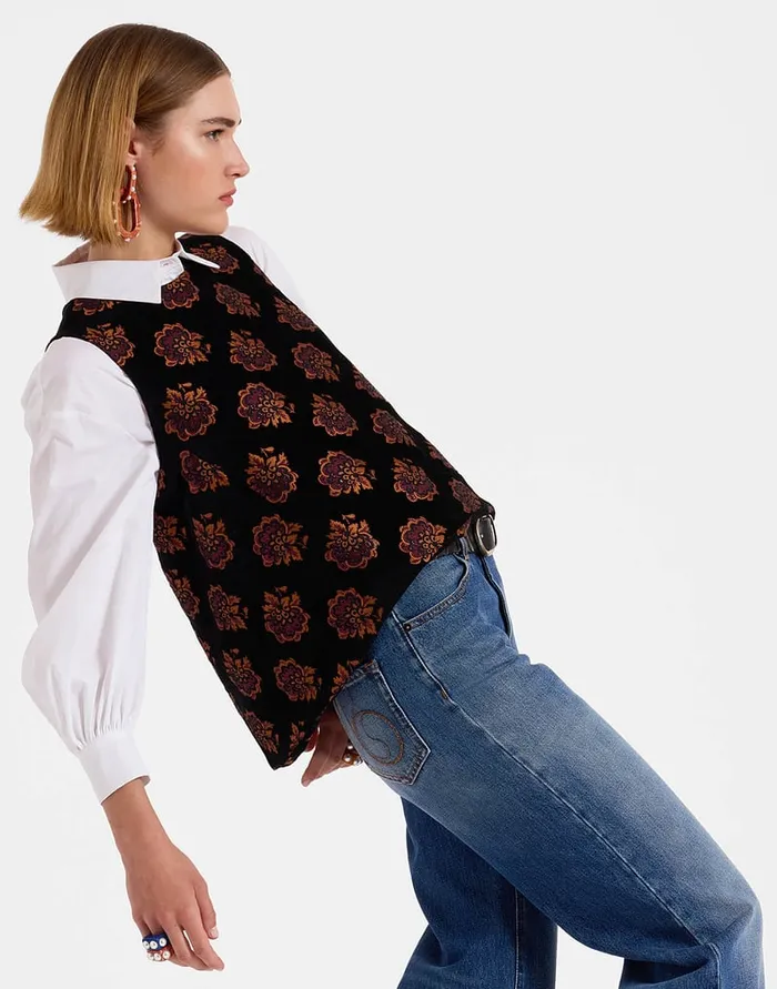 La Doublej La Scala Top Rosette Black In Jacquard Women Shirts and Tops