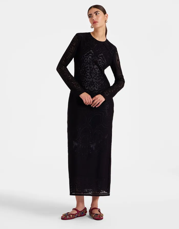 La Doublej Lacey Swing Dress Solid Black In Embroidered Cotton Women Dresses