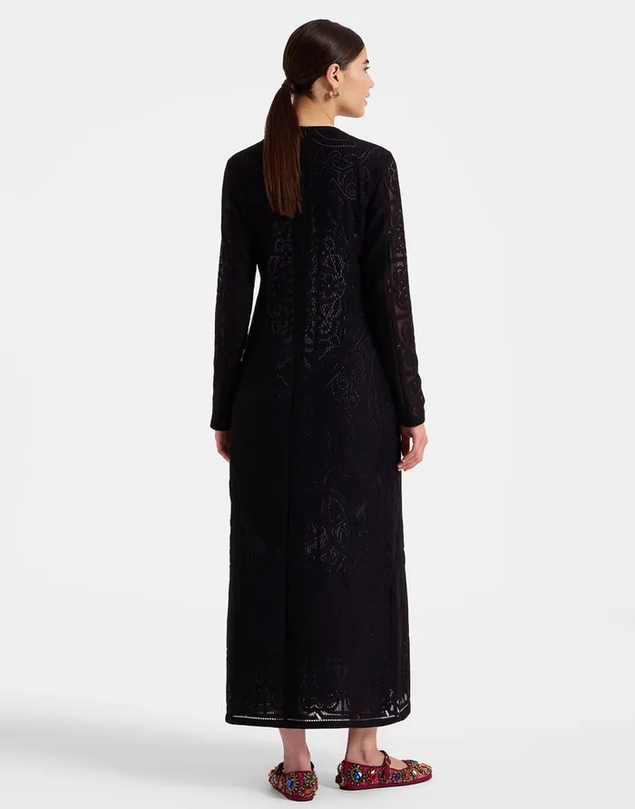 La Doublej Lacey Swing Dress Solid Black In Embroidered Cotton Women Dresses