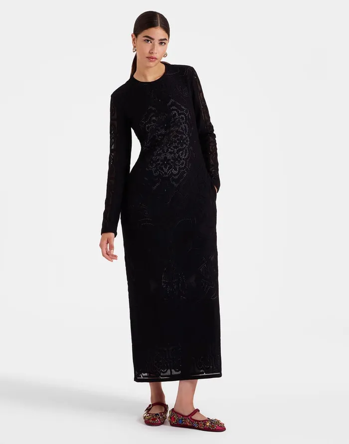 La Doublej Lacey Swing Dress Solid Black In Embroidered Cotton Women Dresses
