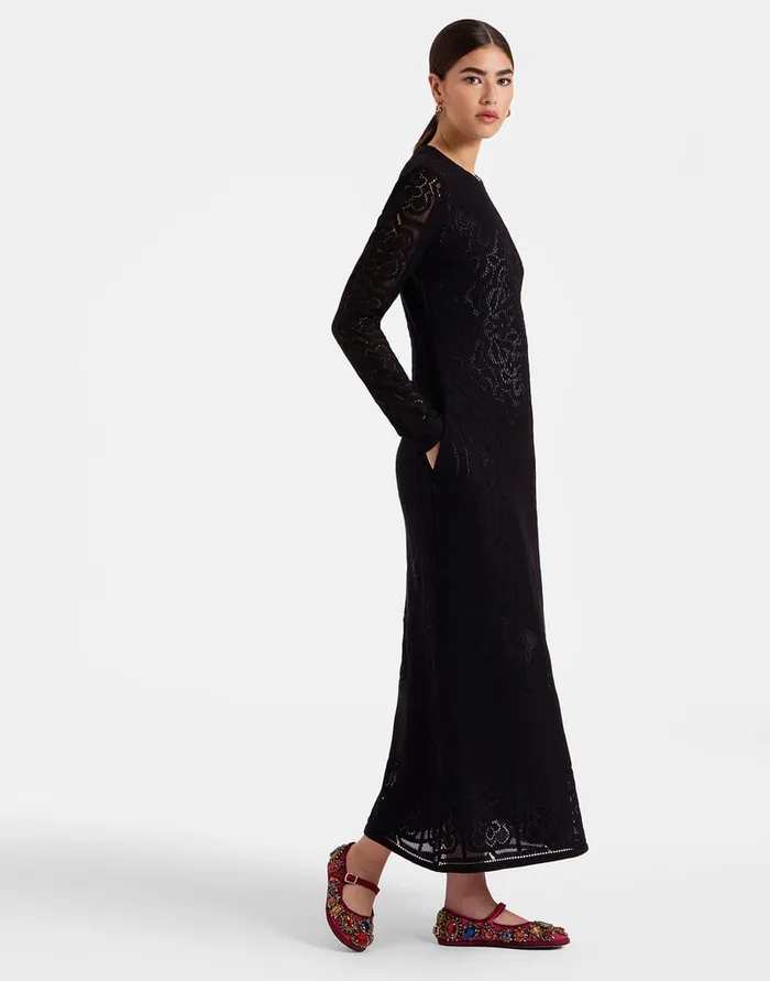 La Doublej Lacey Swing Dress Solid Black In Embroidered Cotton Women Dresses