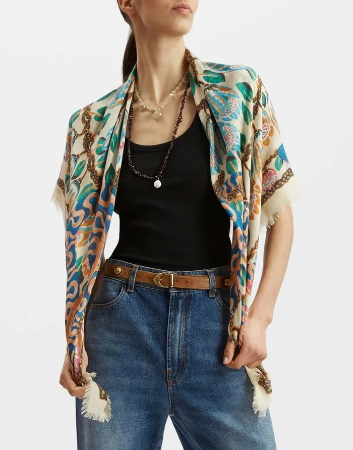 La Doublej Light Scarf Eve Ecru In Wool Modal Women Foulards and Scarves