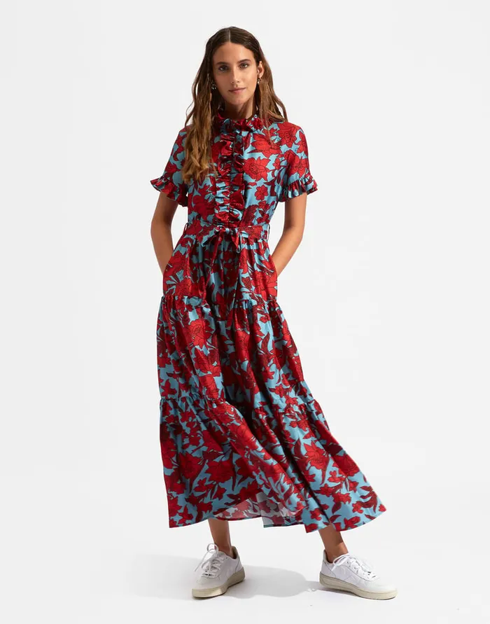 La Doublej Long And Sassy Dress Lilium Turchese In Silk Twill Women Dresses