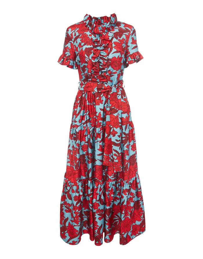 La Doublej Long And Sassy Dress Lilium Turchese In Silk Twill Women Dresses