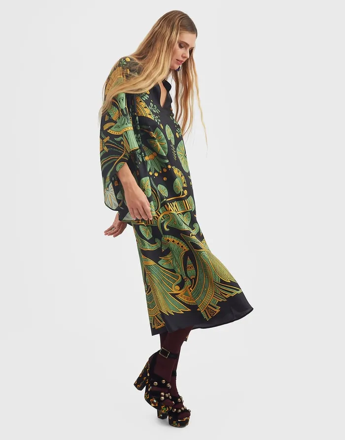 La Doublej Magnifico Midi Dress The Nile Place Black In Silk Twill Women Dresses