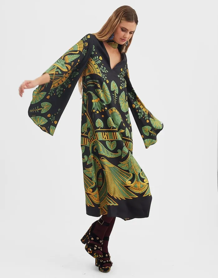 La Doublej Magnifico Midi Dress The Nile Place Black In Silk Twill Women Dresses