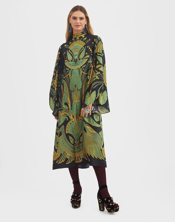 La Doublej Magnifico Midi Dress The Nile Place Black In Silk Twill Women Dresses