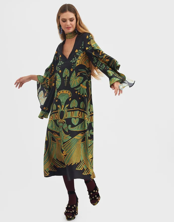 La Doublej Magnifico Midi Dress The Nile Place Black In Silk Twill Women Dresses