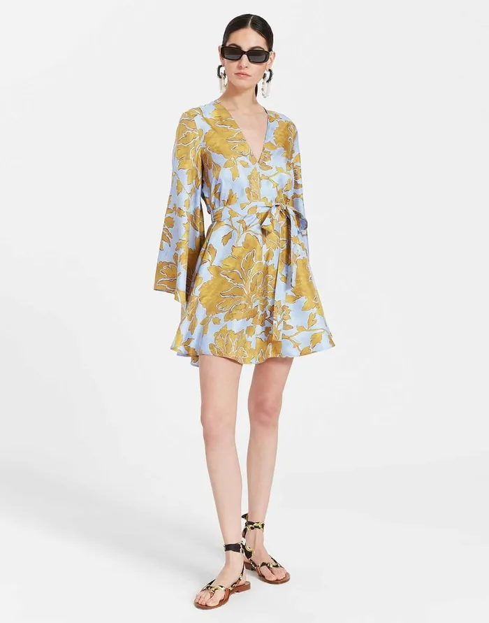 La Doublej Mini Magnifico Dress Tangle Light Blue In Silk Twill Women Party Dressing