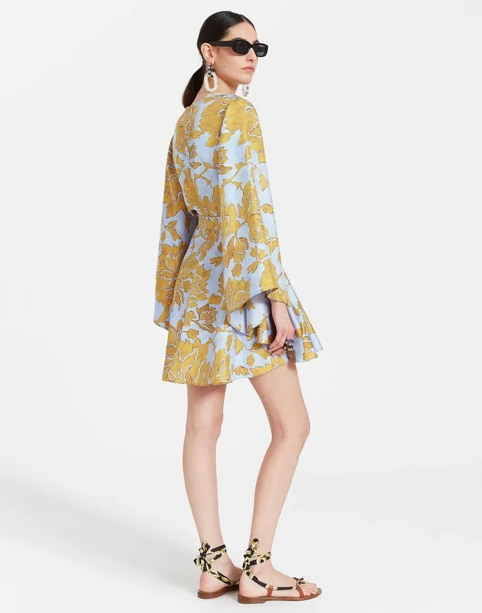 La Doublej Mini Magnifico Dress Tangle Light Blue In Silk Twill Women Party Dressing