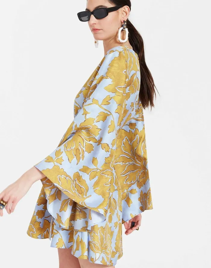 La Doublej Mini Magnifico Dress Tangle Light Blue In Silk Twill Women Party Dressing