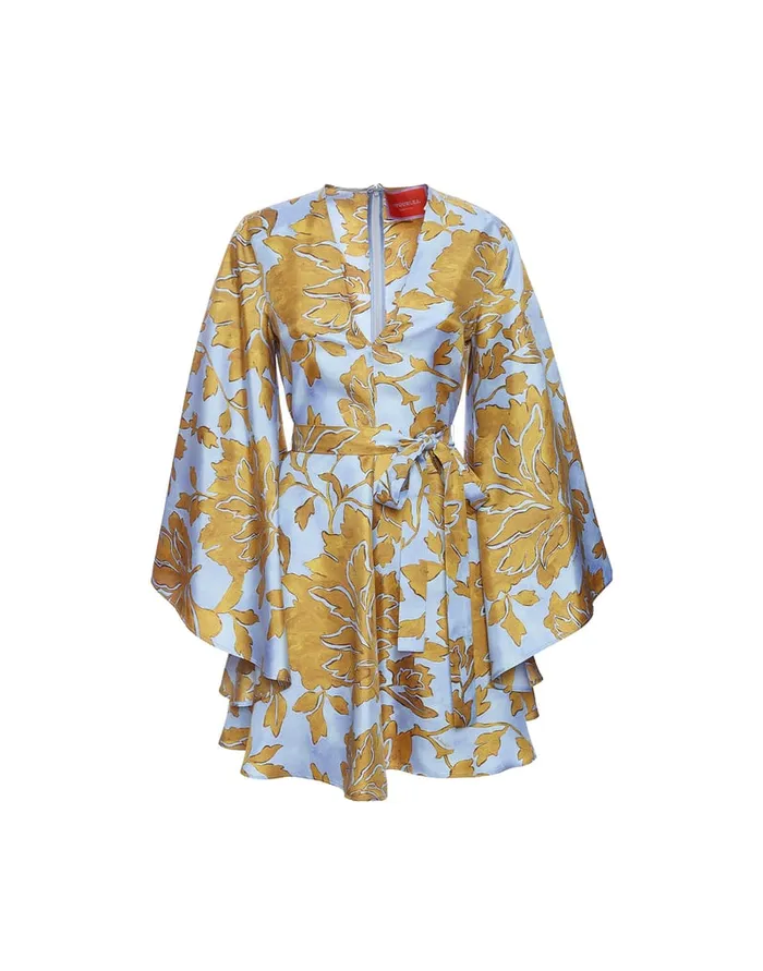 La Doublej Mini Magnifico Dress Tangle Light Blue In Silk Twill Women Party Dressing