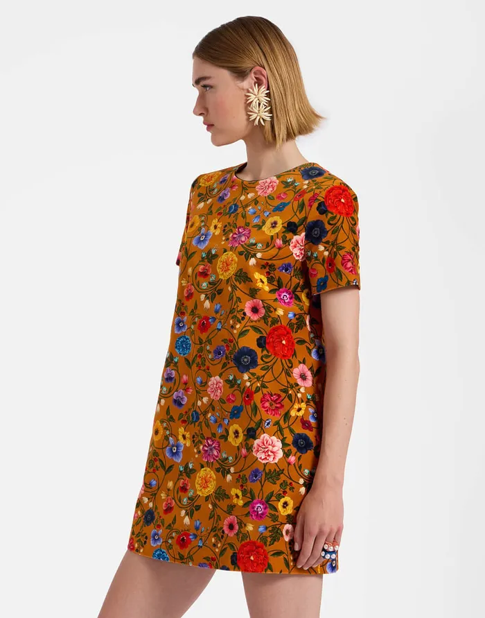 La Doublej Mini Swing Dress Botticelli Rust In Cotton Velvet Women Party Dressing