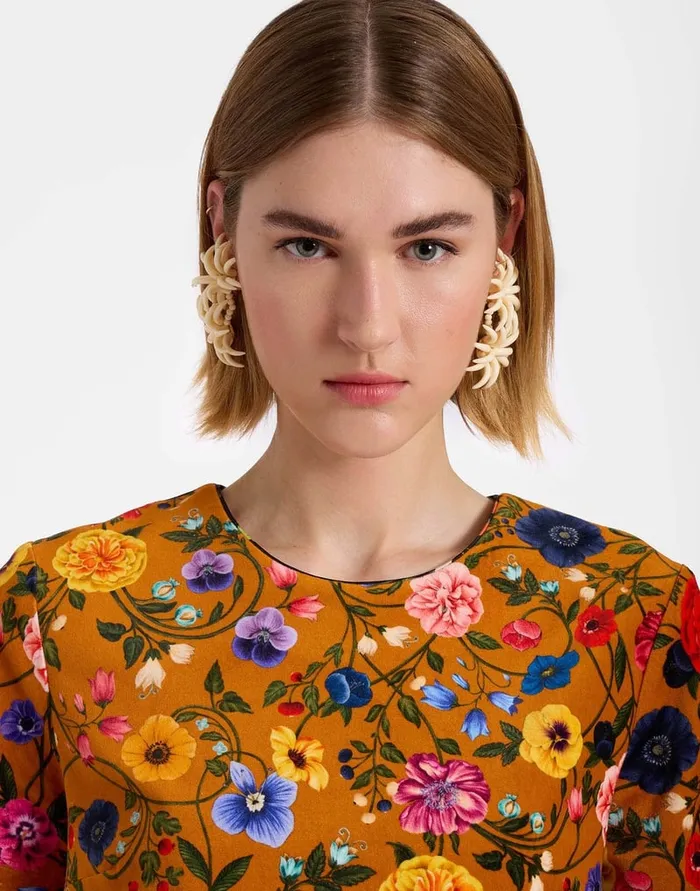 La Doublej Mini Swing Dress Botticelli Rust In Cotton Velvet Women Party Dressing