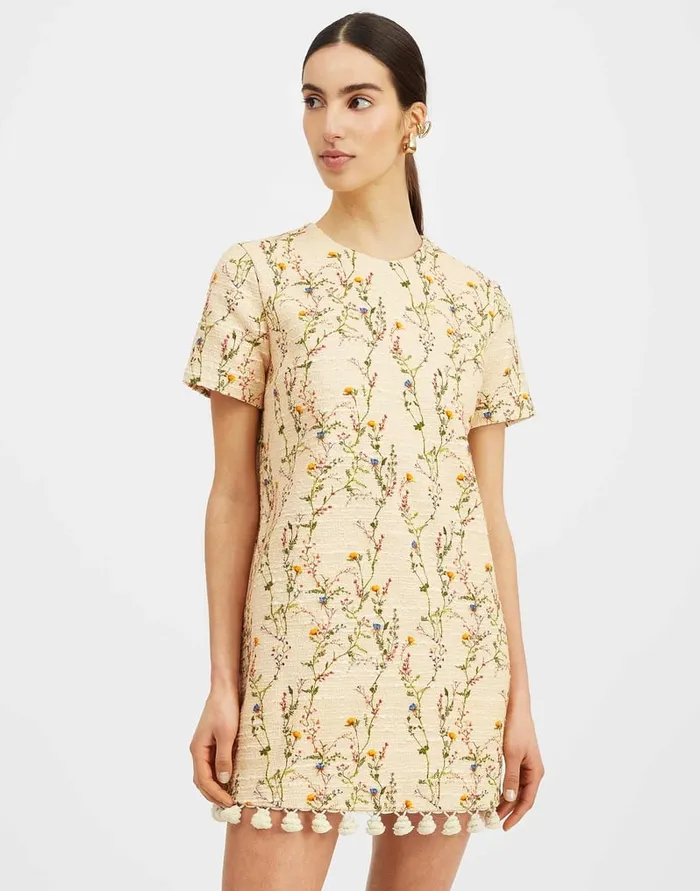 La Doublej Mini Swing Dress Embroidered Primavera Cream In Tweed Women Dresses