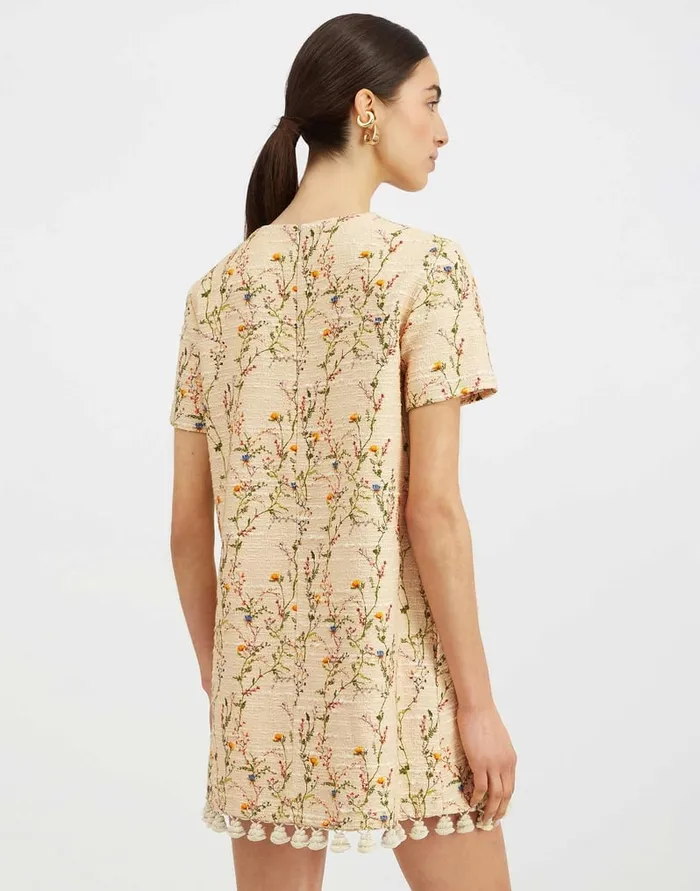La Doublej Mini Swing Dress Embroidered Primavera Cream In Tweed Women Dresses