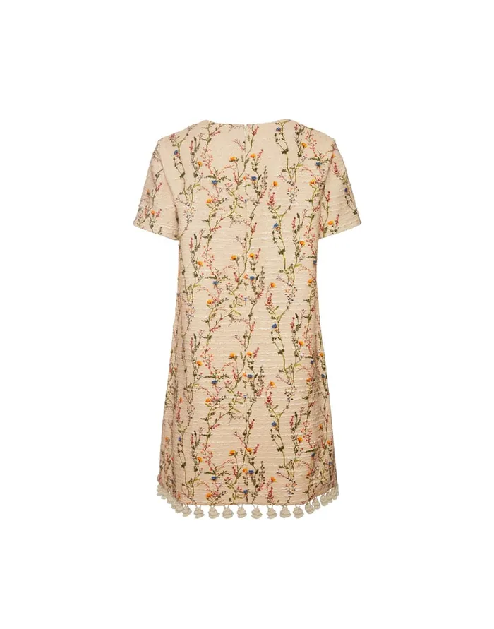La Doublej Mini Swing Dress Embroidered Primavera Cream In Tweed Women Dresses
