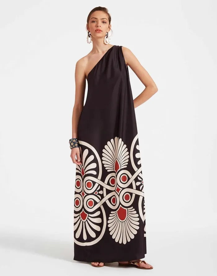 La Doublej Roy Dress Medallion Place Black In Silk Twill Women Party Dressing