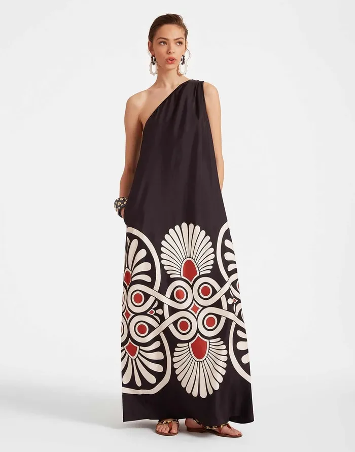 La Doublej Roy Dress Medallion Place Black In Silk Twill Women Party Dressing