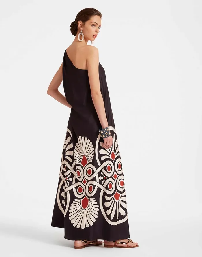 La Doublej Roy Dress Medallion Place Black In Silk Twill Women Party Dressing