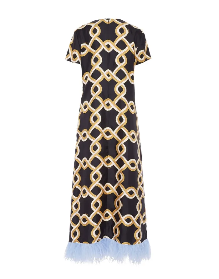 La Doublej Swing Dress Tackle Black In Silk Twill With Feathers Women Dresses