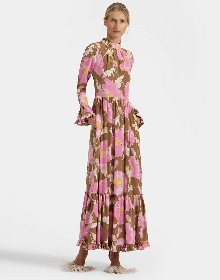 La Doublej Visconti Dress Sylph Khaki In Crepe De Chine Silk Women Dresses