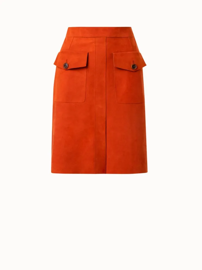 Lamb Suede Short Skirt Rustic Red Women Akris Skirts