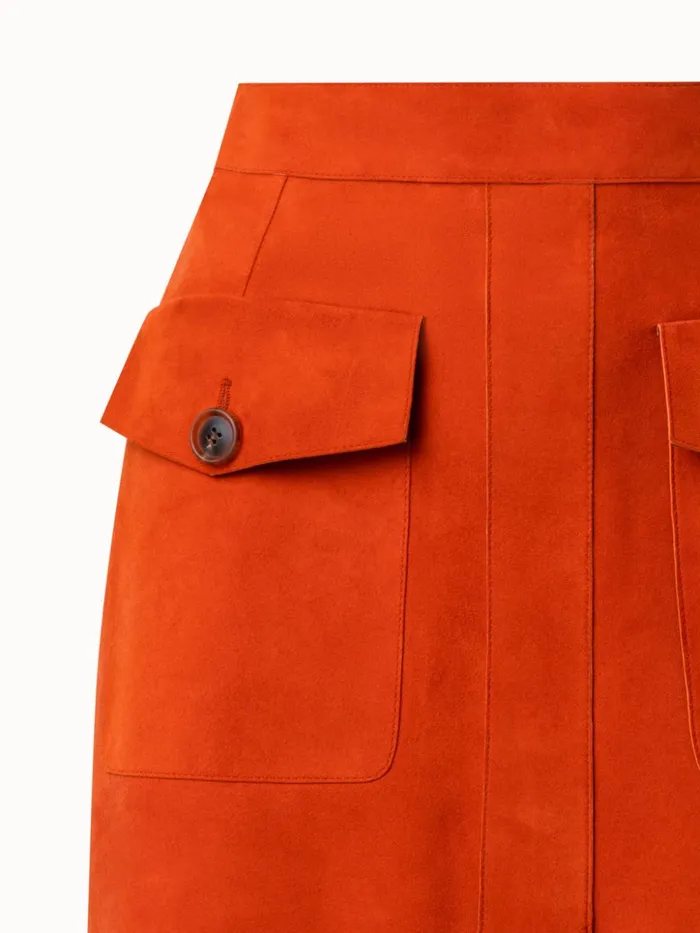 Lamb Suede Short Skirt Rustic Red Women Akris Skirts