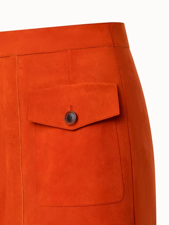 Lamb Suede Short Skirt Rustic Red Women Akris Skirts