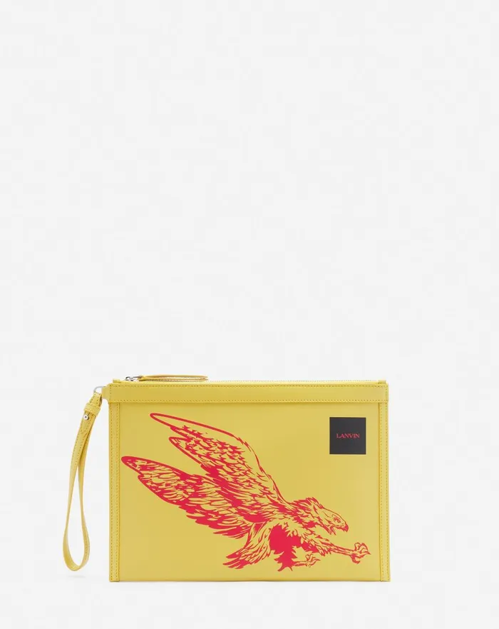 Lanvin X Future Leather Clutch With Eagle Print Cornbright Orange Men Lanvin Wallets and Small Leather Goods