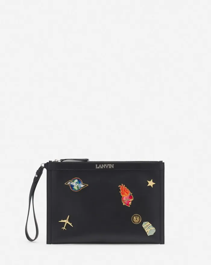 Lanvin X Future Leather Clutch With Pins Blackmulticolour Men Lanvin Wallets and Small Leather Goods