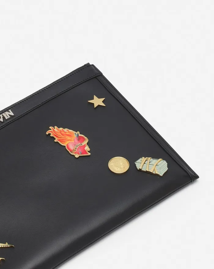 Lanvin X Future Leather Clutch With Pins Blackmulticolour Men Lanvin Wallets and Small Leather Goods Lanvin X Future Leather Clutch With Pins Blackmulticolour Men Lanvin Wallets and Small Leather Goods