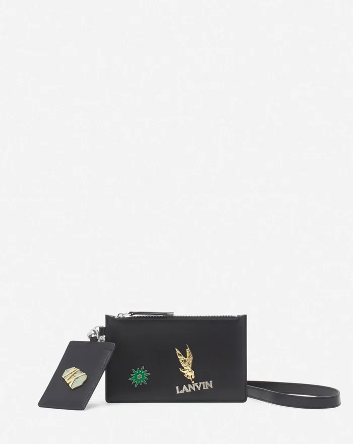 Lanvin X Future Leather Double Clutch With Pins Blackmulticolour Men Lanvin Wallets and Small Leather Goods