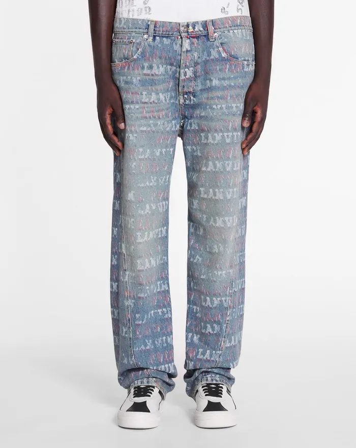 Lanvin X Future Straight Fit Printed Pants For Men Light Blue Men Lanvin Pants and Shorts Lanvin X Future Straight Fit Printed Pants For Men Light Blue Men Lanvin Pants and Shorts