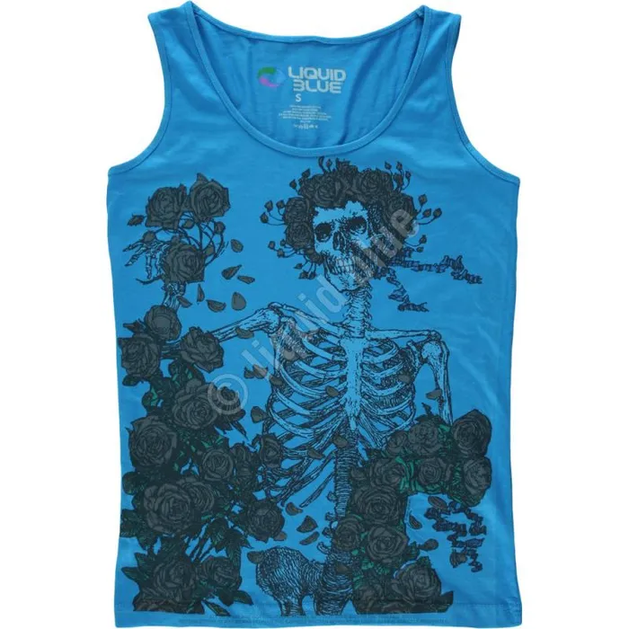 Liquid Blue Juniors Tank Top Women Skeleton And Roses Blue Juniors Tank Top TShirt